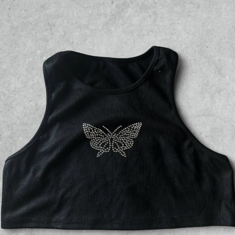 Y2K butterfly rhinestone crop top